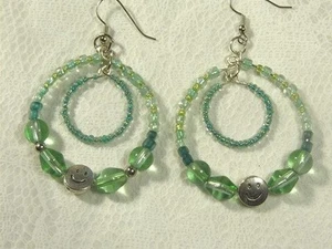 CYNTHIA LYNN "HAPPY HOOPS" LIME GREEN GLASS BEAD SILVER DOUBLE HOOP EARRINGS 3" - Picture 1 of 1