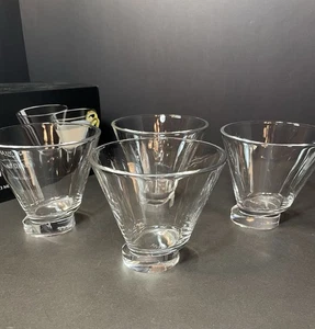 Stemless Martini Glasses Set of 4 Hand Blown Crystal Offset Base Modern Barware - Picture 1 of 13