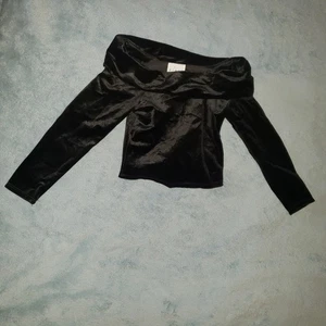 Top corto de manga larga vintage años 80/90 You Babes fuera del hombro XS imitación terciopelo negro - Imagen 1 de 7