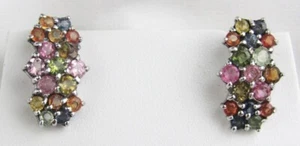 Sterling Silver Multi Gem Citrine Spinel Topaz Amethyst Cluster 3/4" Earrings - Picture 1 of 5