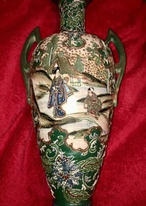 Antique Japanese Garden Moriage Lamp Base Geisha Pottery Japan Kimono Big! - Picture 1 of 21