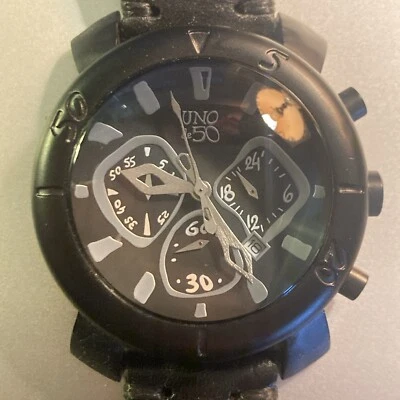 NEW UNO de 50 Mens Black Large Black Face Large Chronograph Watch 305.310 NEW 🔋 - Image 1 of 4