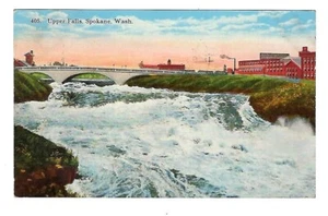 1920 postal puente sobre Upper Falls, Spokane, Washington ST. - Robbins Co. - Imagen 1 de 2
