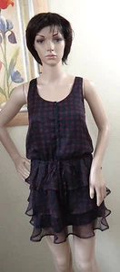 TOMMY GIRL by TOMMY HILFIGER navy/pink plaid ruffle tier button & tie dress,M - Picture 1 of 4