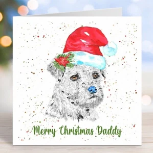TARJETA PERSONALIZADA BORDER TERRIER EN SOMBRERO DE SANTA NAVIDAD PERRO PARA MAMÁ PAPÁ - Imagen 1 de 5