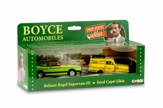 Corgi Only Fools and Horses Boyce Autos Reliant Regal Supervan III and Ford Capri Ghia 1:36 Diecast Vehicles with Signed Booklet