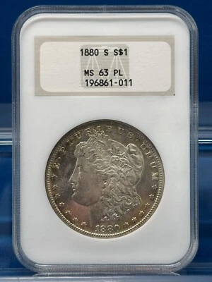 1880 S Morgan Silver Dollar ~ NGC MS63 PL ~  Vintage Fatty Holder - Image 1 of 4