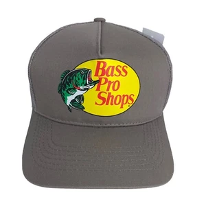 Bass Pro Shops Grey Printed Logo Trucker Mesh Hat Snapback Closure NEW - Picture 1 of 9