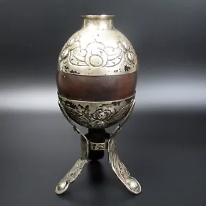 Yerba Mate-Tee Trinkgefäß Kalebasse Silber-Applikationen wohl Argentinien - Bild 1 von 5