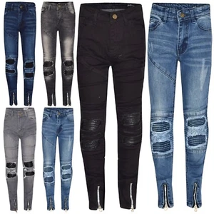 Kids Boys Stretchy Designer's Jeans Ripped Denim Skinny Pants Trousers 5-13 Year - Picture 1 of 37