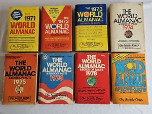 1970'S WORLD ALMANAC & BOOK OF FACTS SEATTLE TIMES 8 BOOKS 1971-1976, 1978 1979 - Imagen 1 de 4