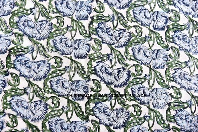 3 Yard Indian Hand block Floral print Craft Fabric Cotton Jaipuri Dabu Fabric - Image 1 of 3
