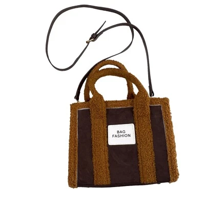 Crossbody Shoulder Bag Purse Small Fashion Brown Fluffy Fur Plush Bag Fashion - Image 1 of 4