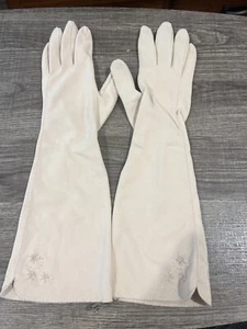 VTG Handmade Opera Style Women's 15" gloves Ivory/Bone color Stretchy SEE PICS - Picture 1 of 6