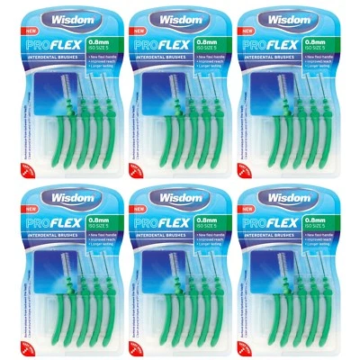 WISDOM PROFLEX 6 PACKS OF 5 Interdental Brushes 0.8 mm GREEN ISO SIZE 5 NEW