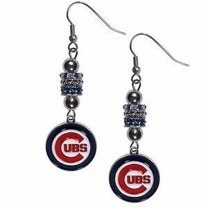 Chicago Cubs Dangle Earrings (Euro Bead) MLB Licensed Baseball Jewelry - Picture 1 of 3