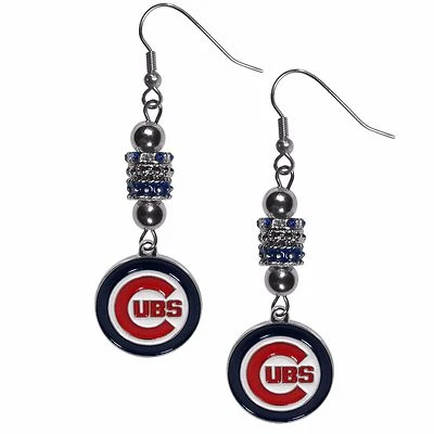 Chicago Cubs Dangle Earrings (Euro Bead) MLB Licensed Baseball Jewelry - Image 1 of 3
