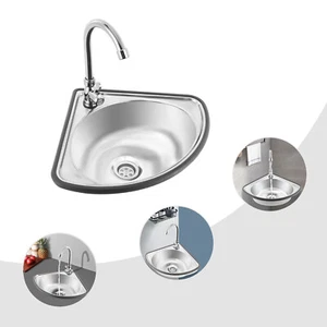 Single Triangle Wash Basin Corner Sink Mini Bar Sink Stainless Steel with Faucet - Picture 1 of 23