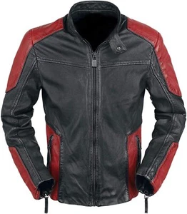  Chaqueta de Cuero de Motocicleta Will Smith Deadshot Escuadrón Suicida Roja y Negra - Imagen 1 de 3