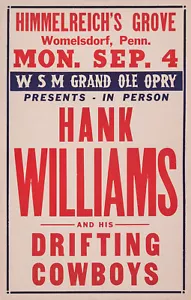 1950 HANK WILLIAMS HIMMELREICH'S GROVE KONZERT POSTER - Bild 1 von 1