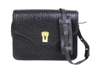 Me Char PEBBLED BLACK GENUINE LEATHER FLAP X-BODY SHOULDER BAG ORGANIZER PURSE - Picture 1 of 13