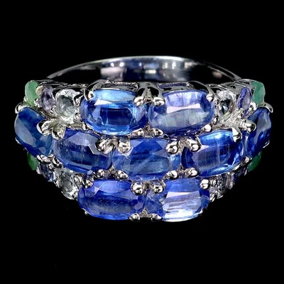 Кольцо из стерлингового серебра 925 пробы с овальным изумрудом кианитом танзанитом драгоценным камнем ювелирное изделие размер 7. - Изображение 1 из 4