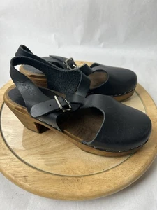 Zapatos zueco de madera de cuero negro Lotta From Stockholm - talla 6,5/UE talla 37 EE. UU. - Imagen 1 de 8
