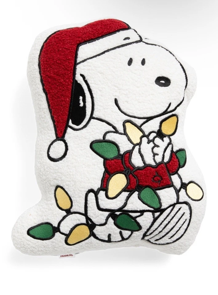 Peanuts Snoopy In Santa Sombrero Sosteniendo Luces Navidad Almohada de Temporada NUEVO-NUEVO CON ETIQUETAS Foto 1 de 3