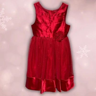 EmilyWest Young Girls Red Satin & Sparkle Tulle  Party Dress Girls Size 7 - Image 1 of 2