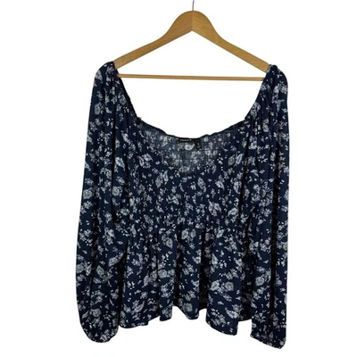 Top Torrid Babydoll Tejido Calzoncillo Talla 2X Azul Floral Campesino Elastizado Boho Foto 1 de 4