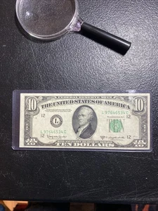 π 1950 D 10$ Dollar Bill FRN San Francisco Misaligned-Mis-Cut VGC NICE - Picture 1 of 6
