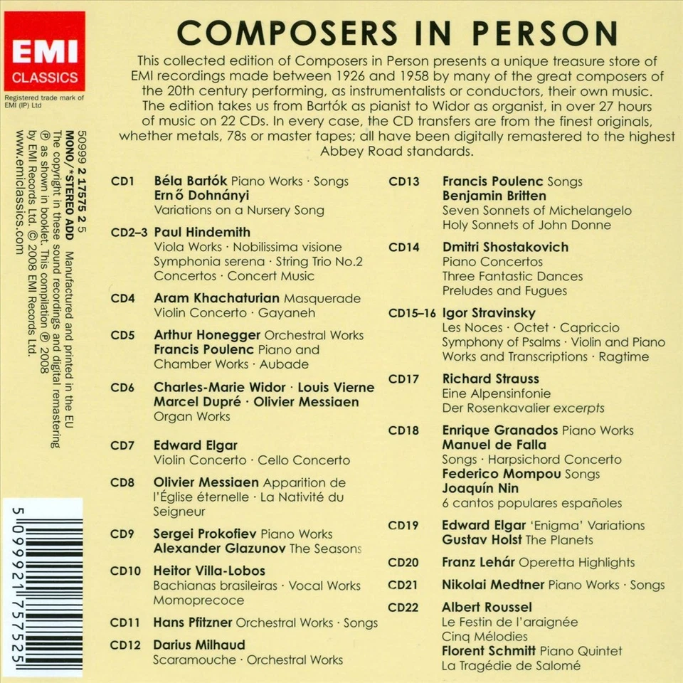 Composers In Person [Box Set] (CD, Oct-2008, 22 Discs, EMI Classics)