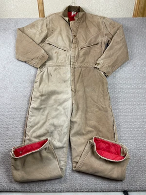 Mono Carhartt Vintage Años 70 Hombres Marrón Lona Rojo Edredón Forrado Desteñido Envejecido Foto 1 de 4