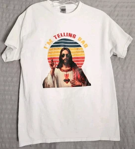 Jesus T-Shirt Herren Größe M Weiß Kurzarm I'M TELLING DAD - Bild 1 von 5