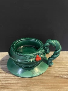 Vintage Lefton Christmas Ceramic Pillar Candle Holder Green W/Holly 4855 - Picture 1 of 14
