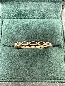 PANDORA 14k Yellow Gold Black Inlay Stackable Eternity Band Ring Size 8.25 - Picture 1 of 9
