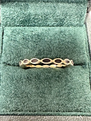 PANDORA 14k Yellow Gold Black Inlay Stackable Eternity Band Ring Size 8.25 - Image 1 of 4