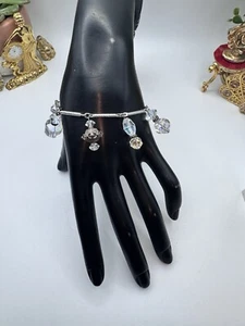 Aurora Borealis Crystal Bracelet Silver Tone Chain Dangle Glass Tassel Vintage - Picture 1 of 7