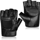 Genuine Leather Cycling Fingerless Gloves, Outdoor Driving Motorcycle Sport Half