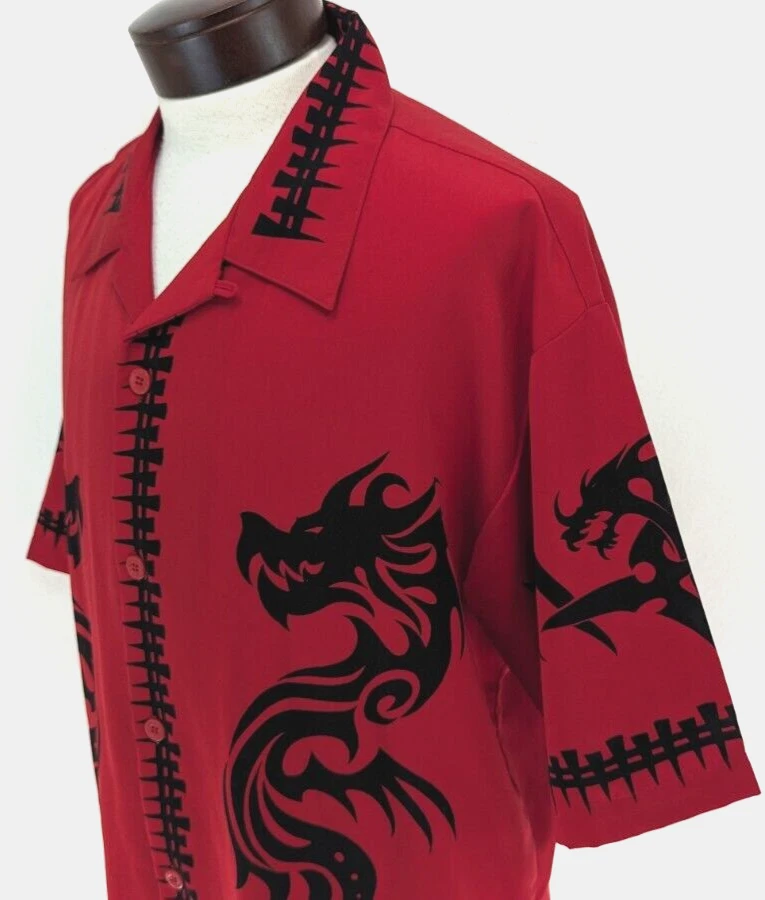 Vtg Y2K DRAGONFLY Roadhouse Men's XL Shirt Red Black Dragon/Spine Button EUC! * - Image 1 of 4