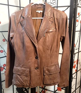 Vintage Vince Buttery Soft Brown Leather Blazer Jacket Button Size 8 - Picture 1 of 7