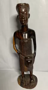 Statuetta donna scultura donna africana intagliata a mano VINTAGE, alta 8"", - Foto 1 di 9
