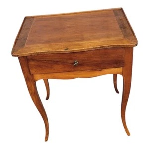 Antique 1920s French Country Walnut Side Table Nightstand with Drawer - Picture 1 of 8