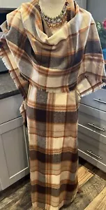 Vintage Wool Maxi Blanket Skirt & Scarf Brown Plaid Women's Large 34”Dewey’s VT - Picture 1 of 17