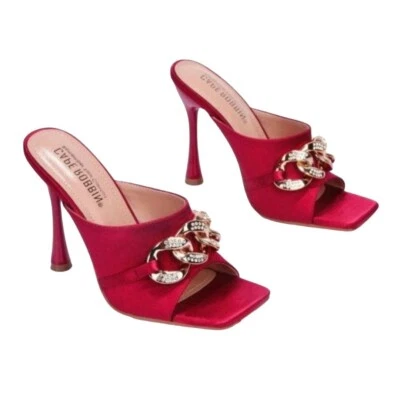 Zapatos de aguja Cape Robbin Disteny rojo satinado cadena punta abierta cuadrada talla 10 Foto 1 de 4