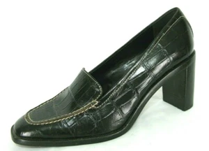 Antonio Melani DARK BROWN Shoes Sz 7 M Pumps Chunk Heel Croc Print Leather - Picture 1 of 7
