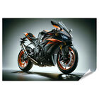 islandburner Premium Poster Dynamisches Hochleistungs-Sport Motorrad in Orange-S
