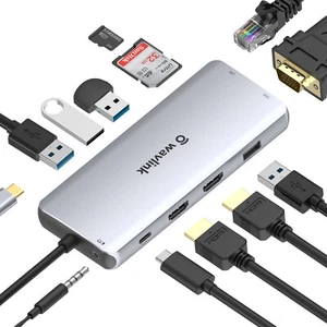 12-in-1 USB C Hub/Docking Station/Adapter,4K HDMI/2K VGA,Triple Display,89W PD - Picture 1 of 9