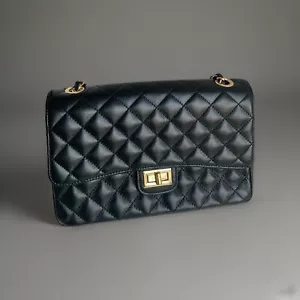 Leder Stepptasche schwarz mit Kettenhenkel - Top Zustand ! - Bild 1 von 12