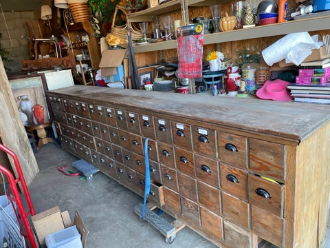 vintage hardware store counter cabinet 72  drawers Cover